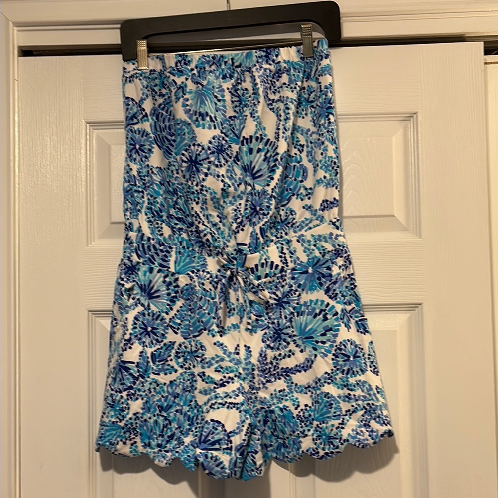 Lilly Pulitzer Blue and White Printed Romper Small